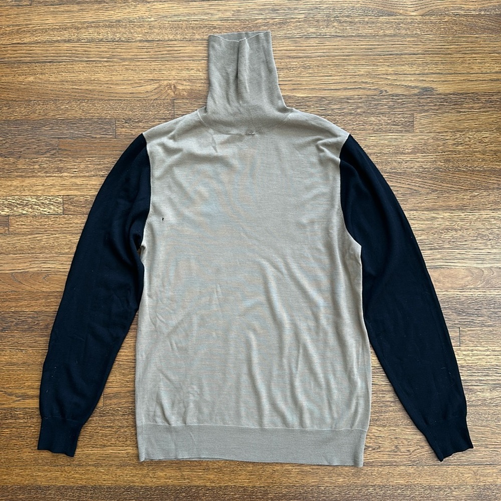 Men’s’ Neil Barrett Camel & Black Color blocked fine Merino Wool Turtleneck Swtr